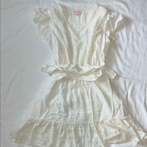 Pink Lily Cream Ruffle Sleeve Dress